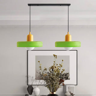 Suspension vintage double Bauhaus en verre et métal