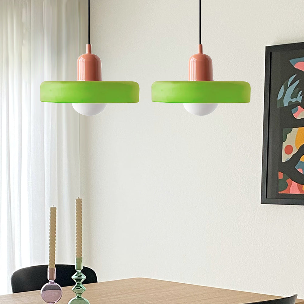 Suspension vintage double Bauhaus en verre et métal