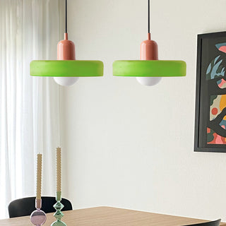 Suspension vintage double Bauhaus en verre et métal