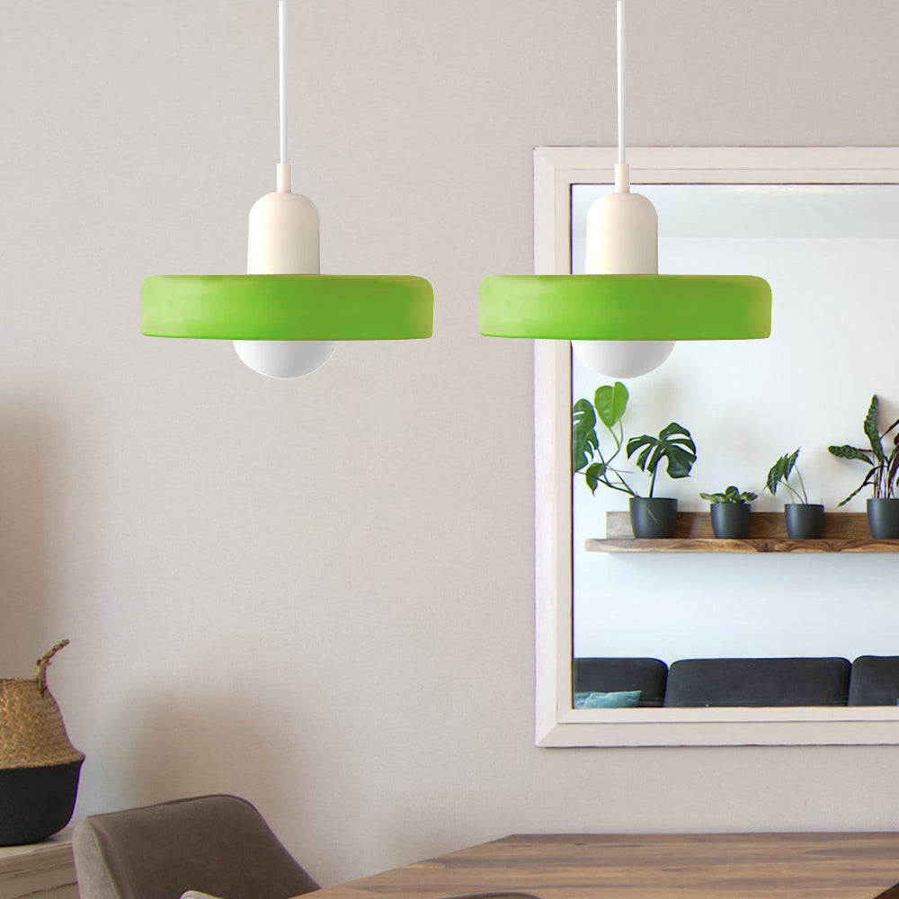 Suspension vintage double Bauhaus en verre et métal