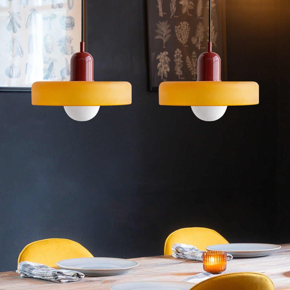 Suspension vintage double Bauhaus en verre et métal