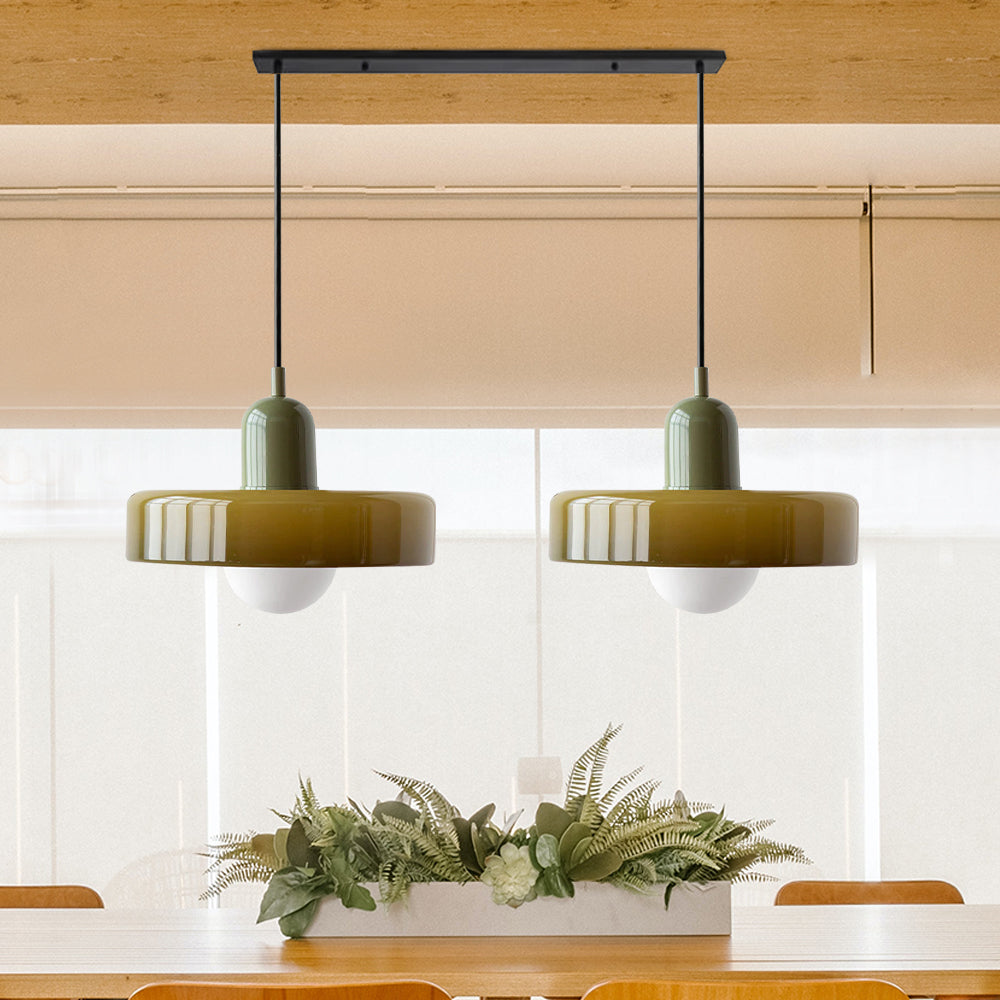 Suspension vintage double Bauhaus en verre et métal