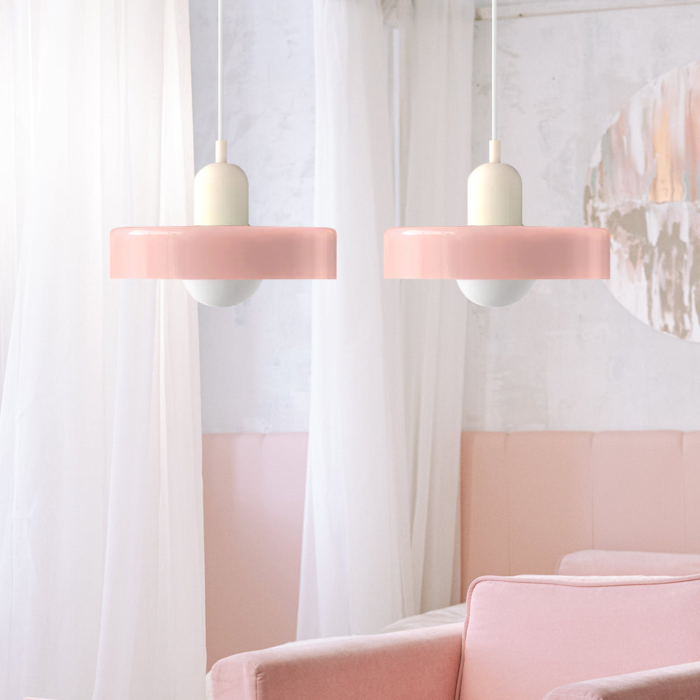 Suspension vintage double Bauhaus en verre et métal