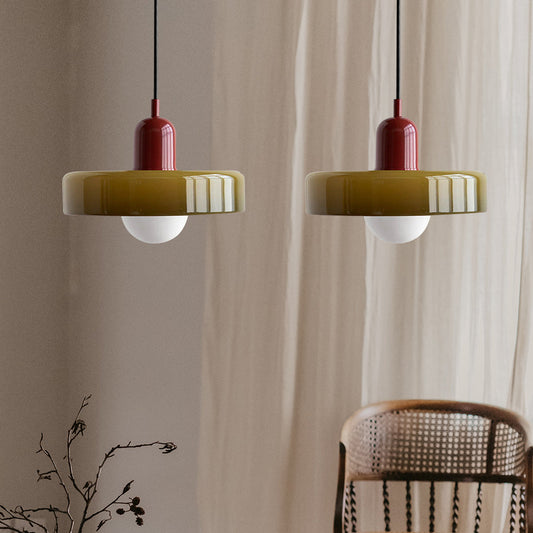 Suspension vintage double Bauhaus en verre et métal
