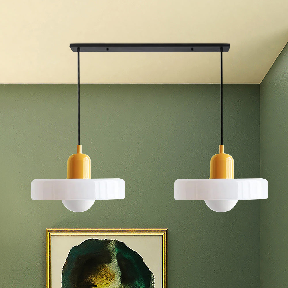 Suspension vintage double Bauhaus en verre et métal