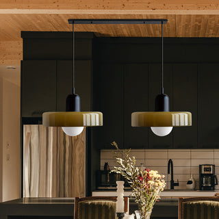 Suspension vintage double Bauhaus en verre et métal