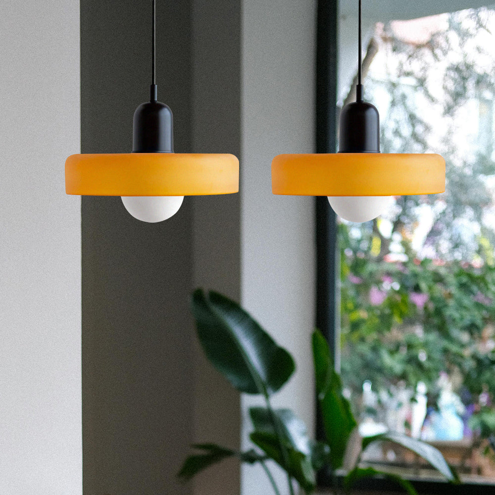 Suspension vintage double Bauhaus en verre et métal