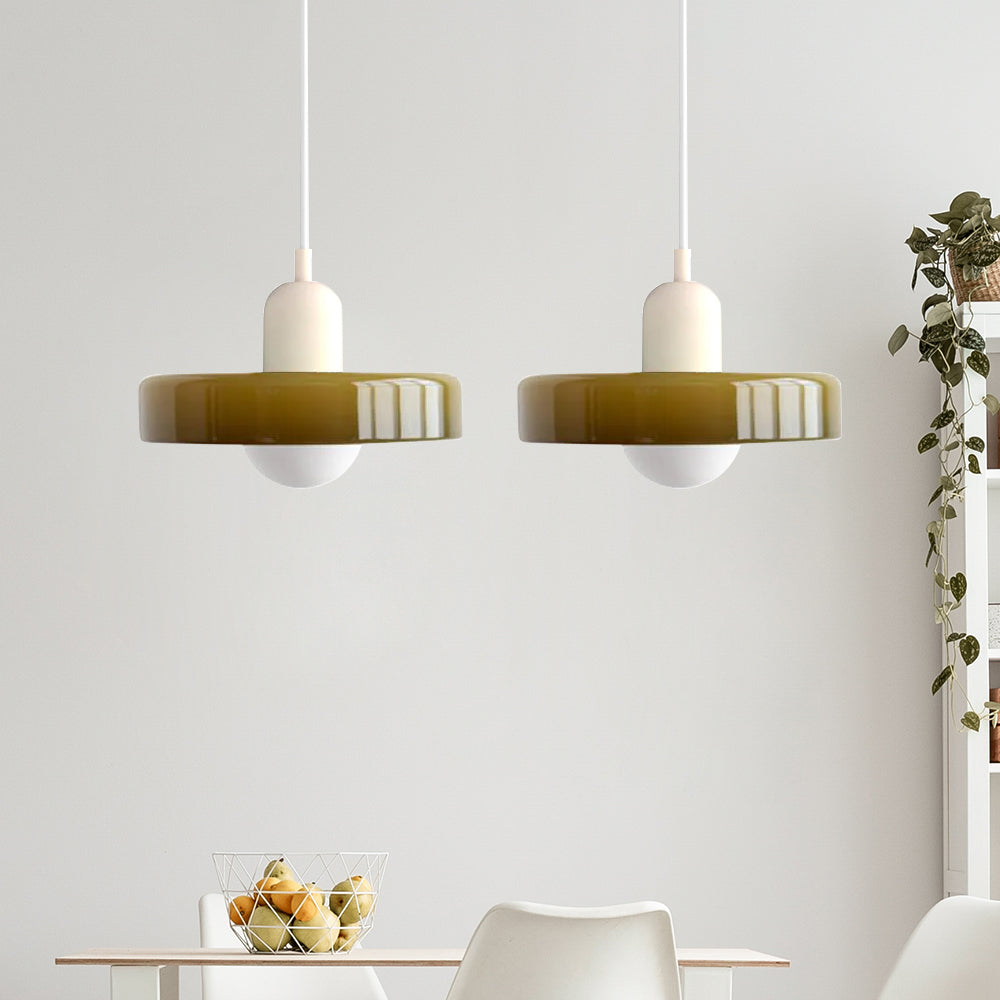 Suspension vintage double Bauhaus en verre et métal