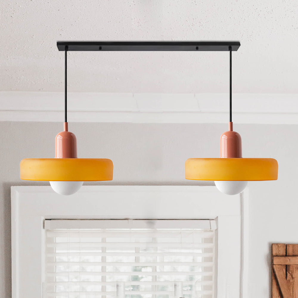 Suspension vintage double Bauhaus en verre et métal