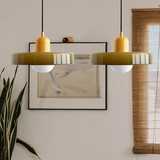 Suspension vintage double Bauhaus en verre et métal