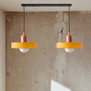 Suspension vintage double Bauhaus en verre et métal