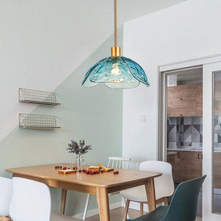Suspension moderne en verre floral avec finition dorée