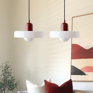 Suspension vintage double Bauhaus en verre et métal