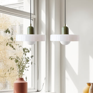 Suspension vintage double Bauhaus en verre et métal