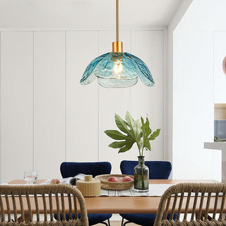 Suspension moderne en verre floral avec finition dorée