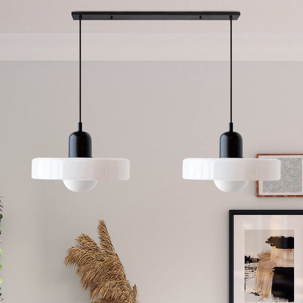 Suspension vintage double Bauhaus en verre et métal