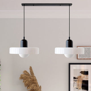 Suspension vintage double Bauhaus en verre et métal