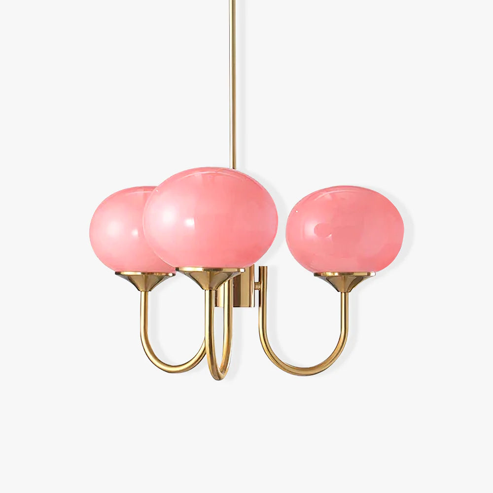Suspension design dorée globes en verre rose