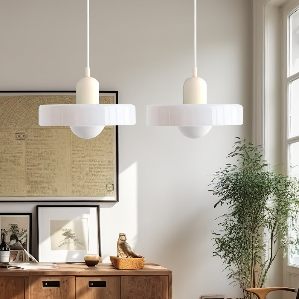 Suspension vintage double Bauhaus en verre et métal