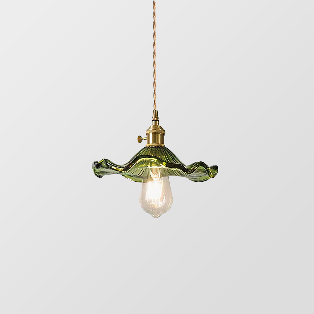 Suspension vintage en verre floral et laiton doré