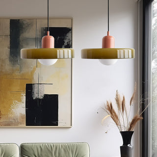 Suspension vintage double Bauhaus en verre et métal