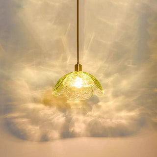 Suspension moderne en verre floral avec finition dorée