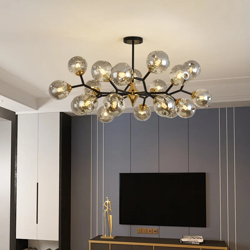Suspension moderne verre soufflé branches dorées design