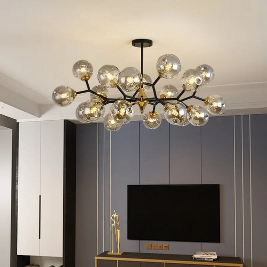 Suspension moderne verre soufflé branches dorées design