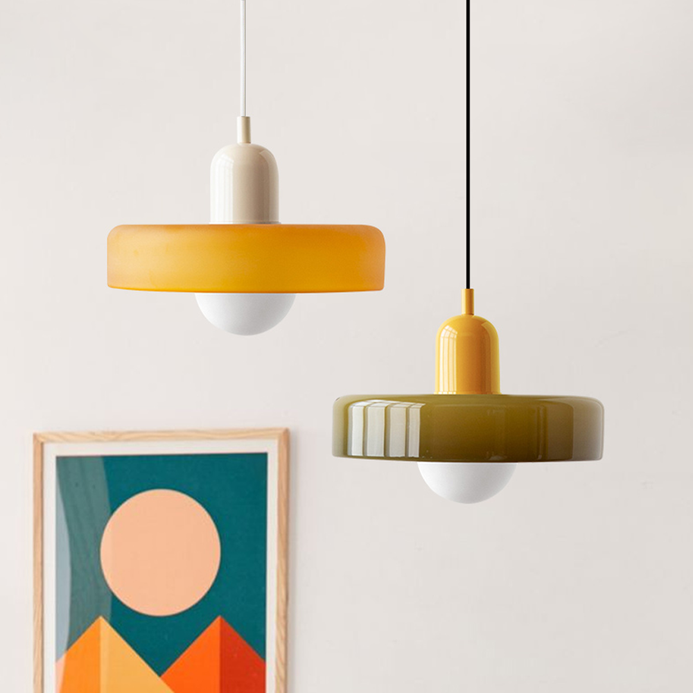 Suspension design moderne bicolore en verre coloré