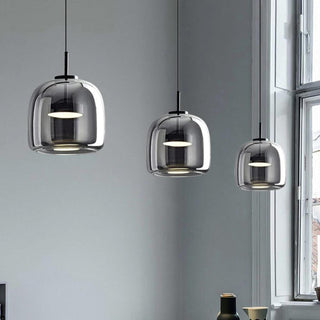 Suspension design verre noir effet miroir moderne