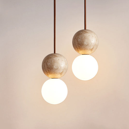 Suspension design céramique wabi-sabi et verre blanc