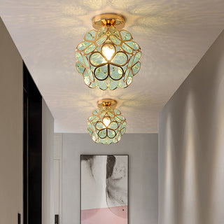 Plafonnier floral en verre doré design moderne