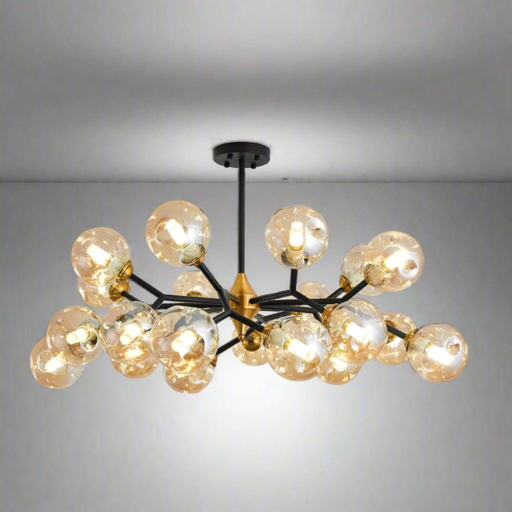 Suspension moderne verre soufflé branches dorées design