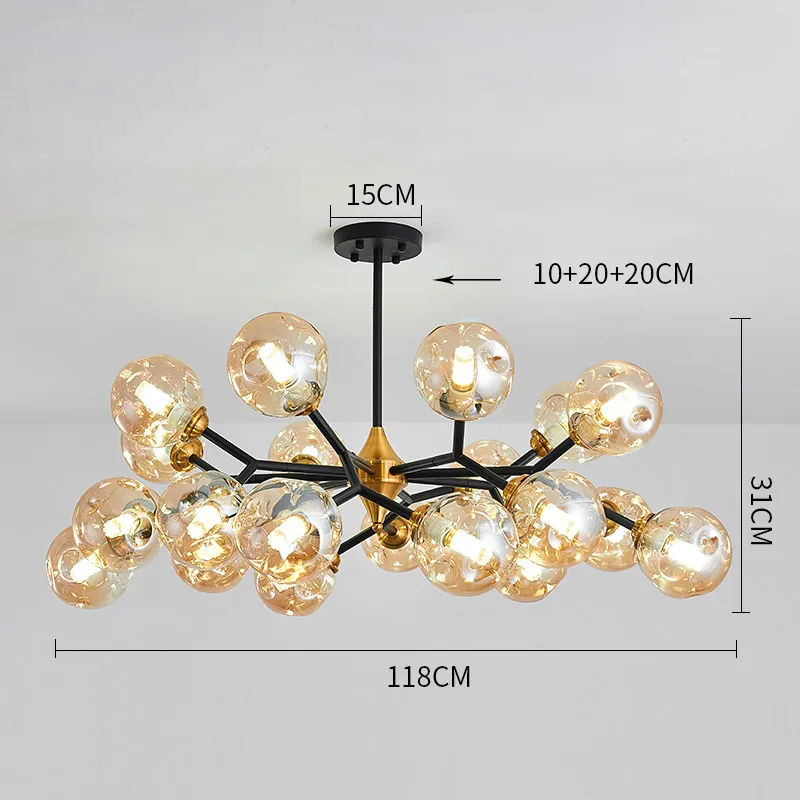 Suspension moderne verre soufflé branches dorées design