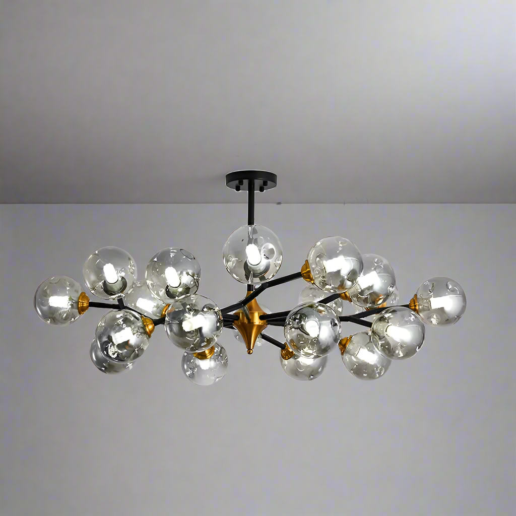 Suspension moderne verre soufflé branches dorées design