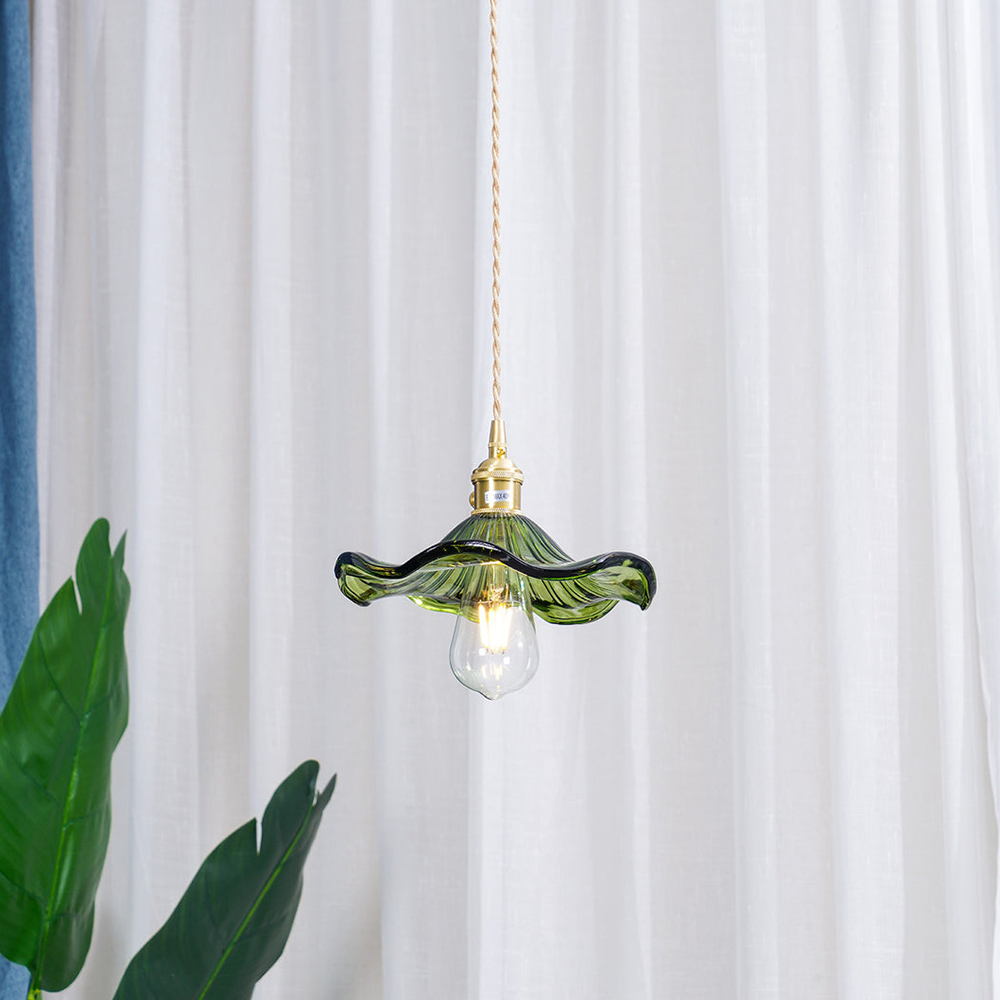 Suspension vintage en verre floral et laiton doré