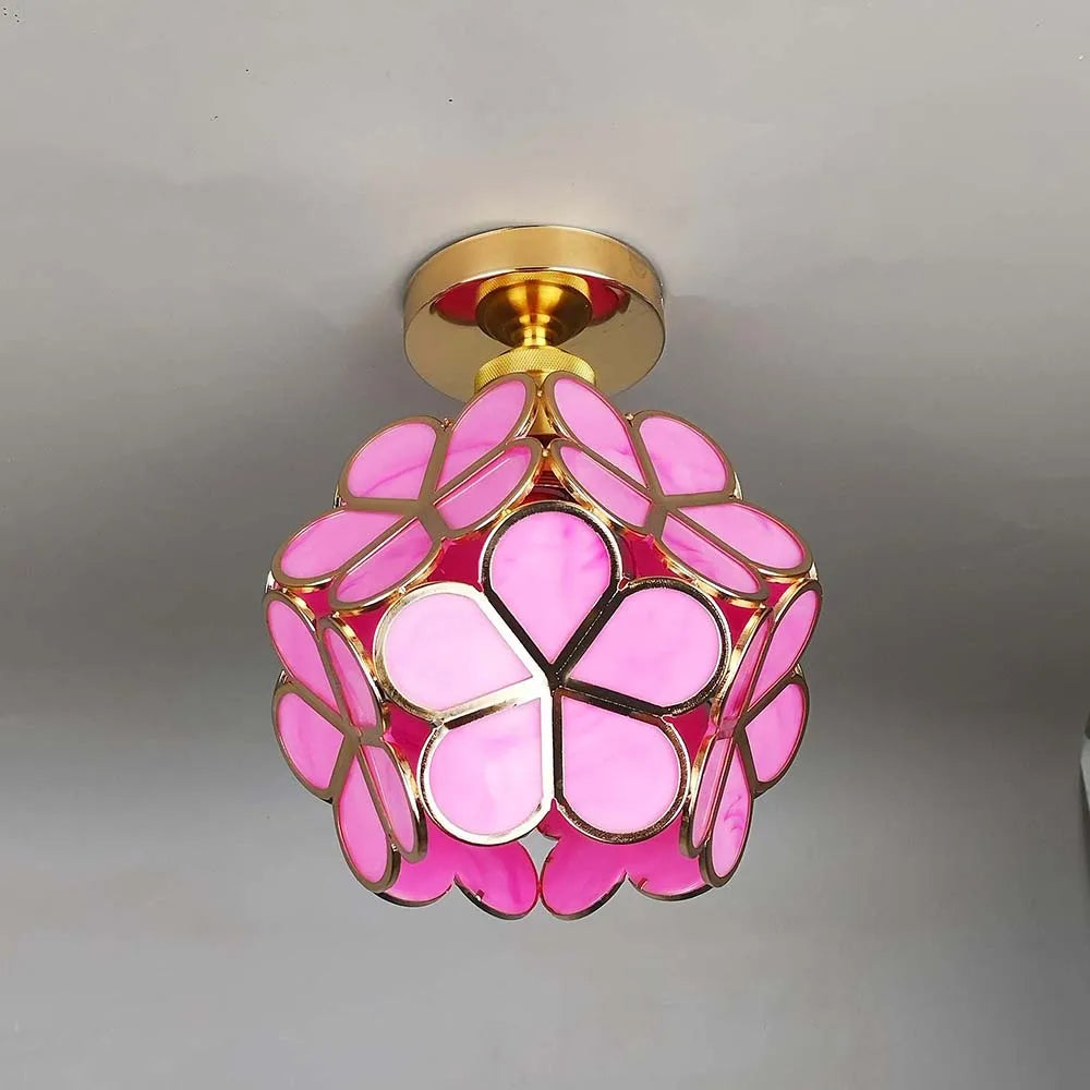 Plafonnier floral en verre doré design moderne