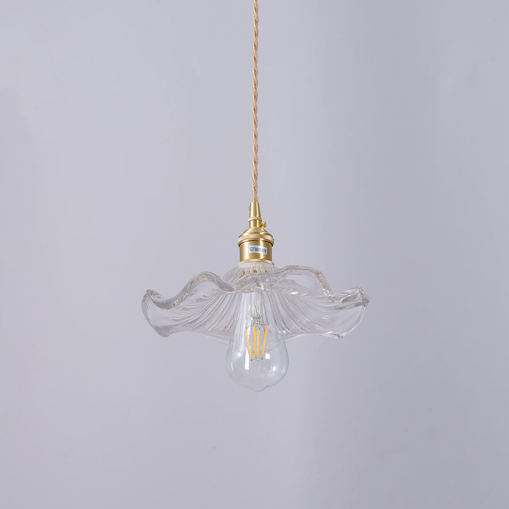 Suspension vintage en verre floral et laiton doré