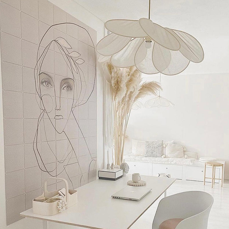 Suspension pétales design moderne en tissu blanc