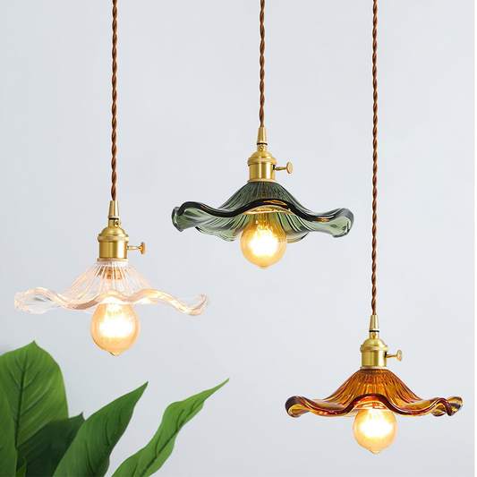 Suspension vintage en verre floral et laiton doré