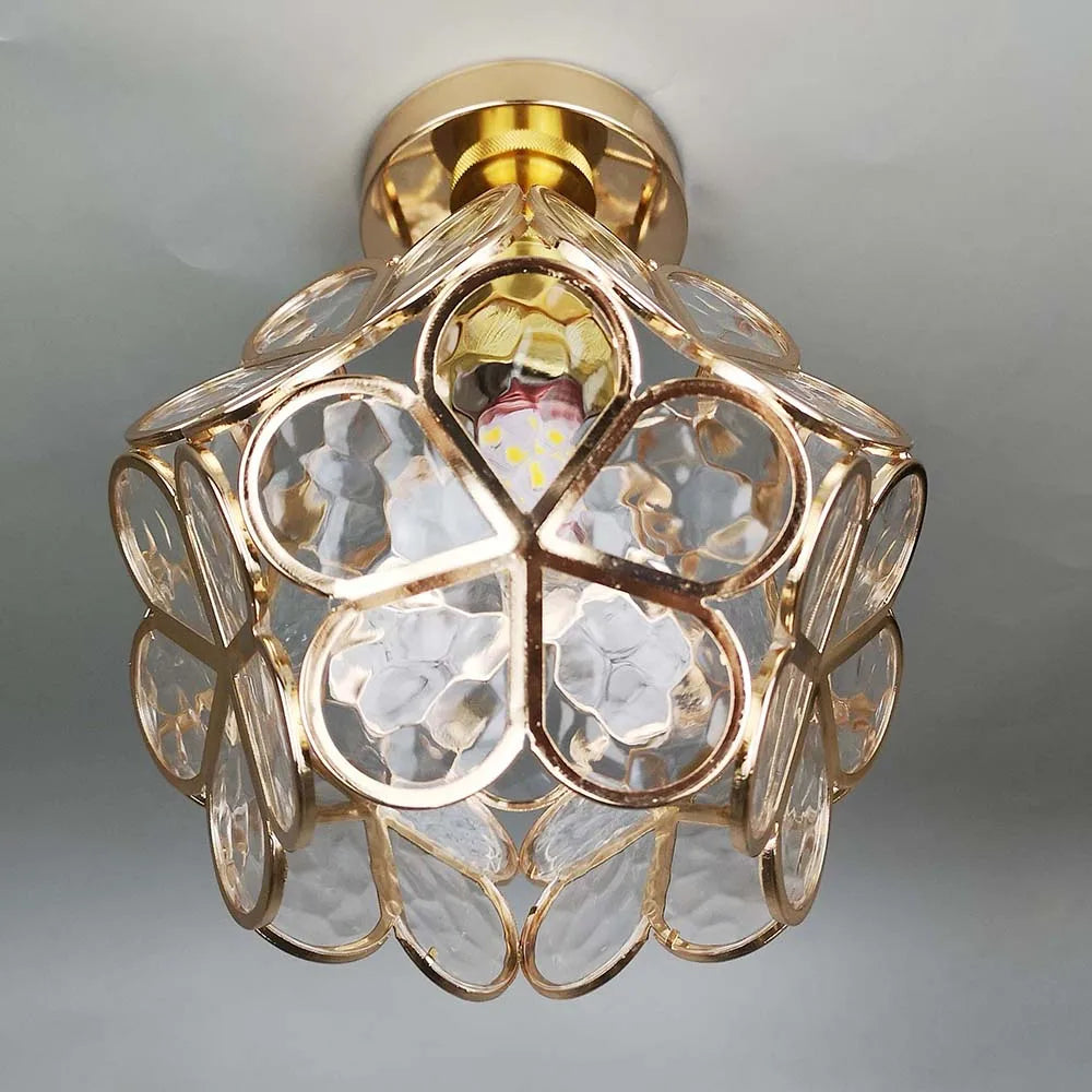 Plafonnier floral en verre doré design moderne