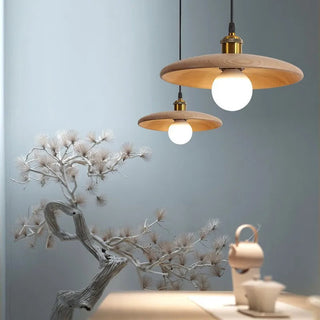 Suspension scandinave bois naturel et laiton doré