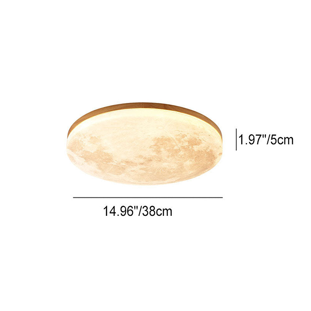 Plafonnier LED design effet lune en bois naturel