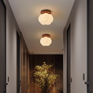 Plafonnier japonais design bois et verre dépoli