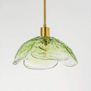 Suspension moderne en verre floral avec finition dorée