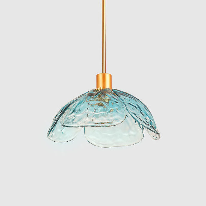 Suspension moderne en verre floral avec finition dorée