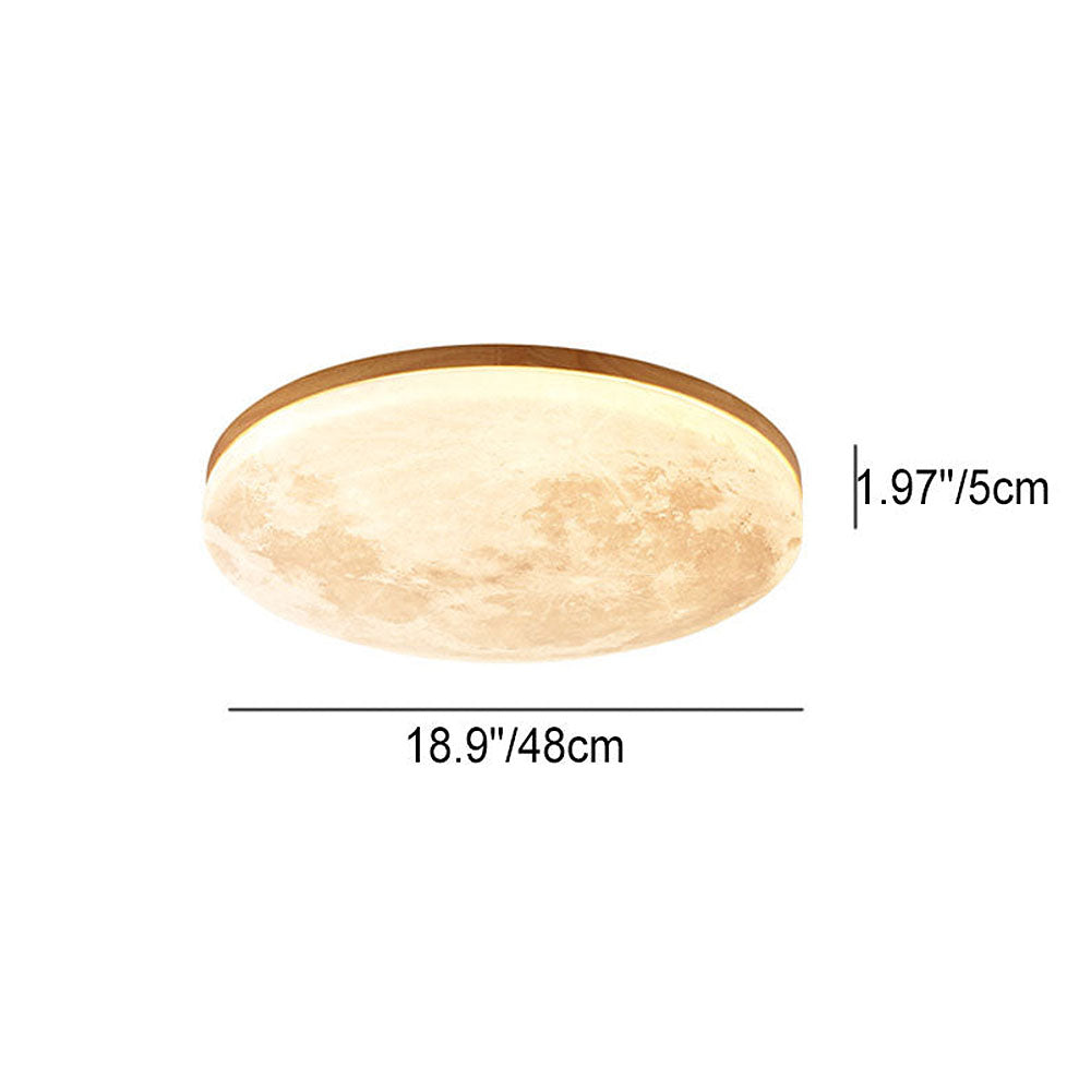 Plafonnier LED design effet lune en bois naturel