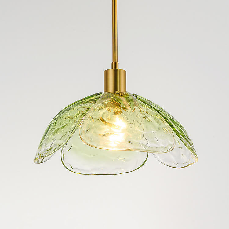 Suspension moderne en verre floral avec finition dorée