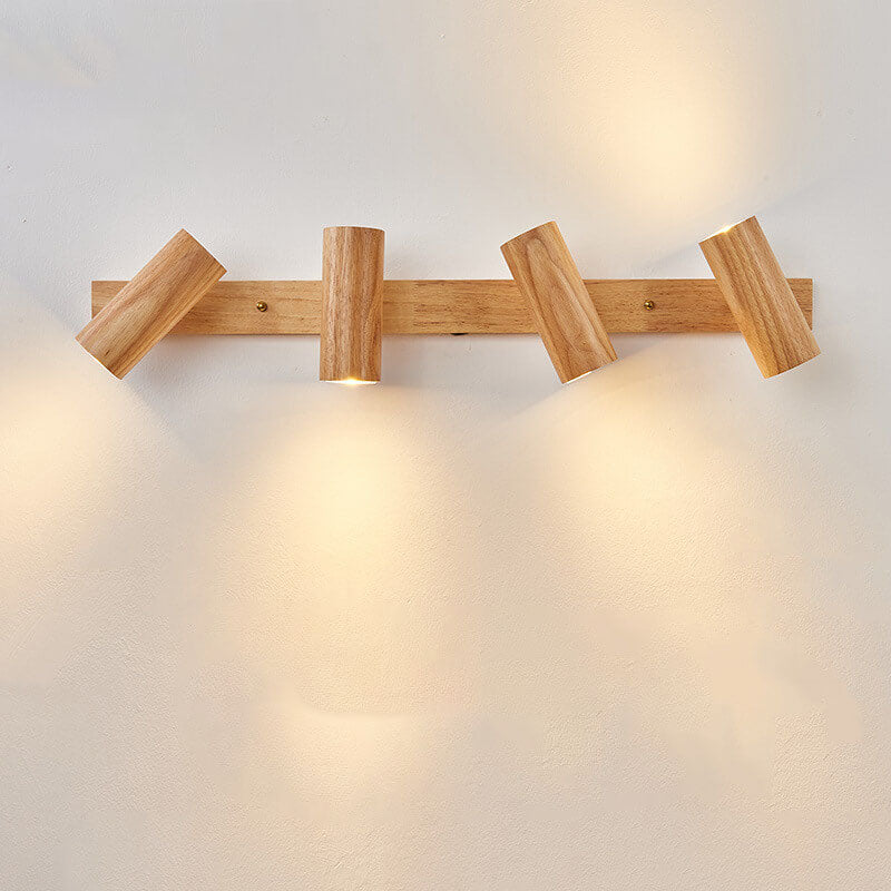 Plafonnier japonais bois massif spots orientables design