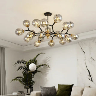 Suspension moderne verre soufflé branches dorées design